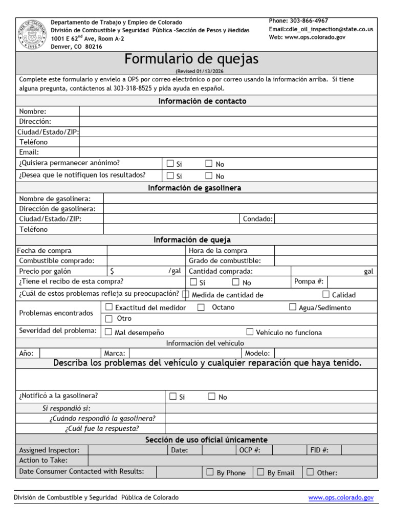 Formulario de Quejas de Gasolineras en CO | PDF