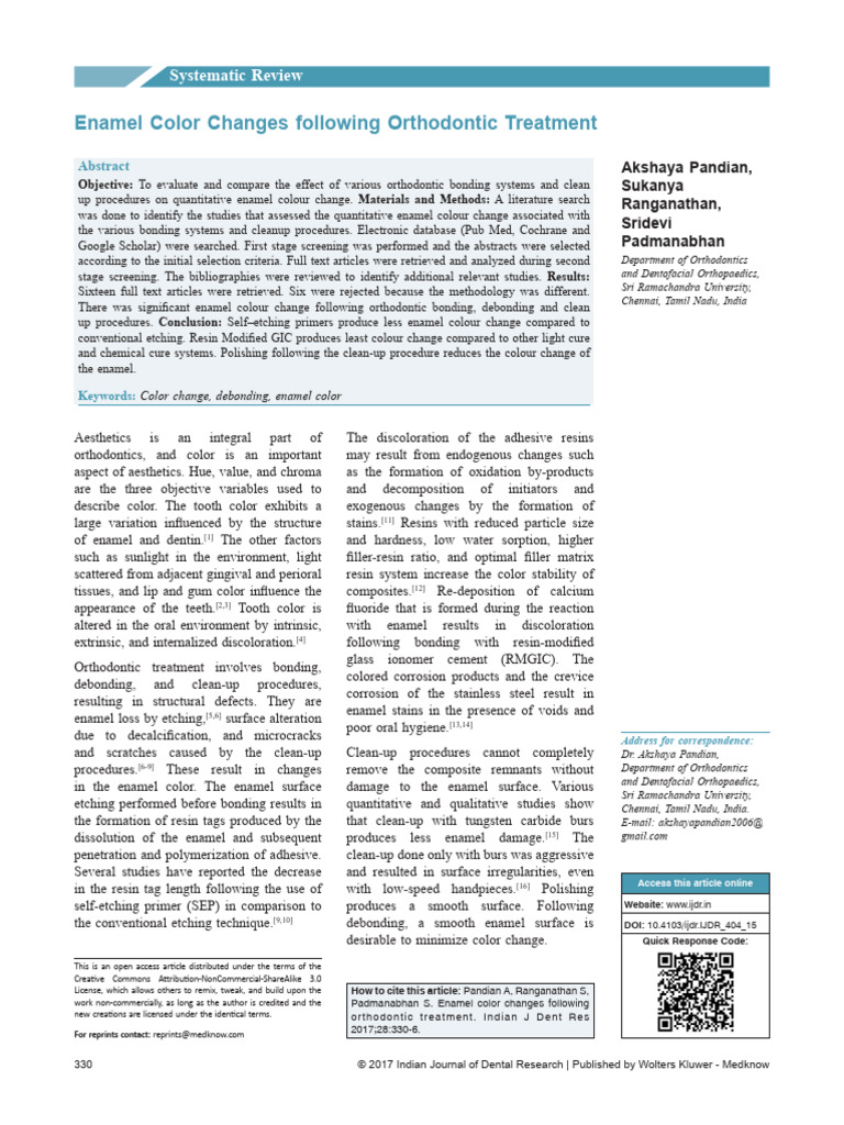 Enamel Color Changes Following Orthodontic.19 | PDF | Tooth Enamel ...