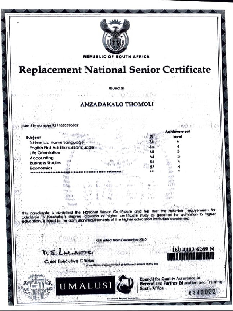 National Senior Certificate Overview | PDF
