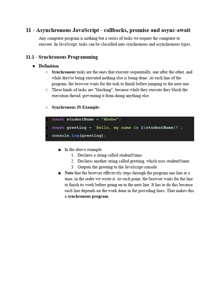 Asynchronous JavaScript Explained | PDF | Java Script | Callback ...