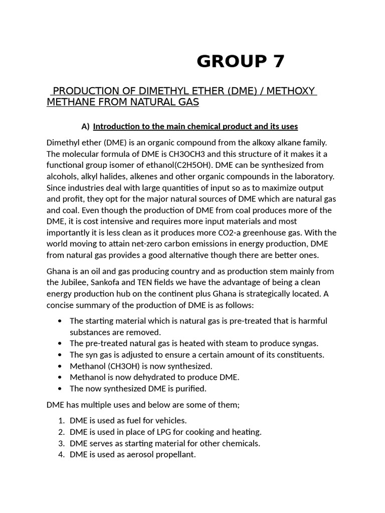 DME Production from Natural Gas Process | PDF | Methanol | Natural Gas