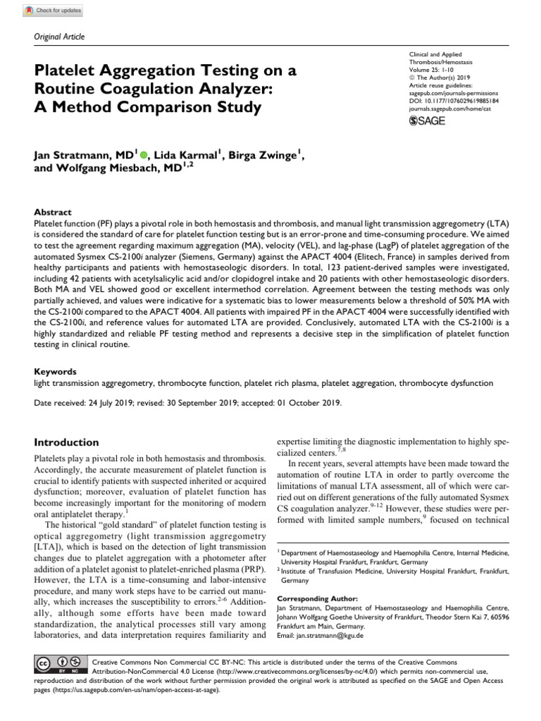 Platelet Aggregation Testing Comparison | PDF | Platelet | Blood