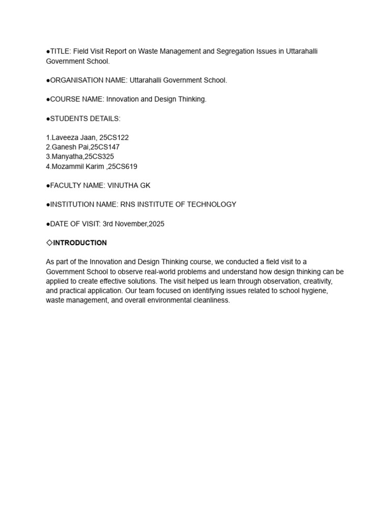 IDT Report (1) | PDF | Design Thinking | Waste Management