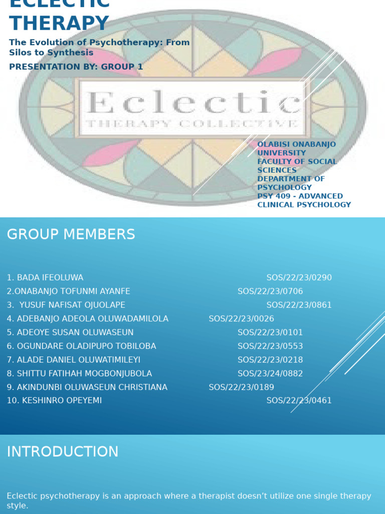 Eclectic Psychotherapy Overview | PDF | Psychotherapy | Cognitive ...