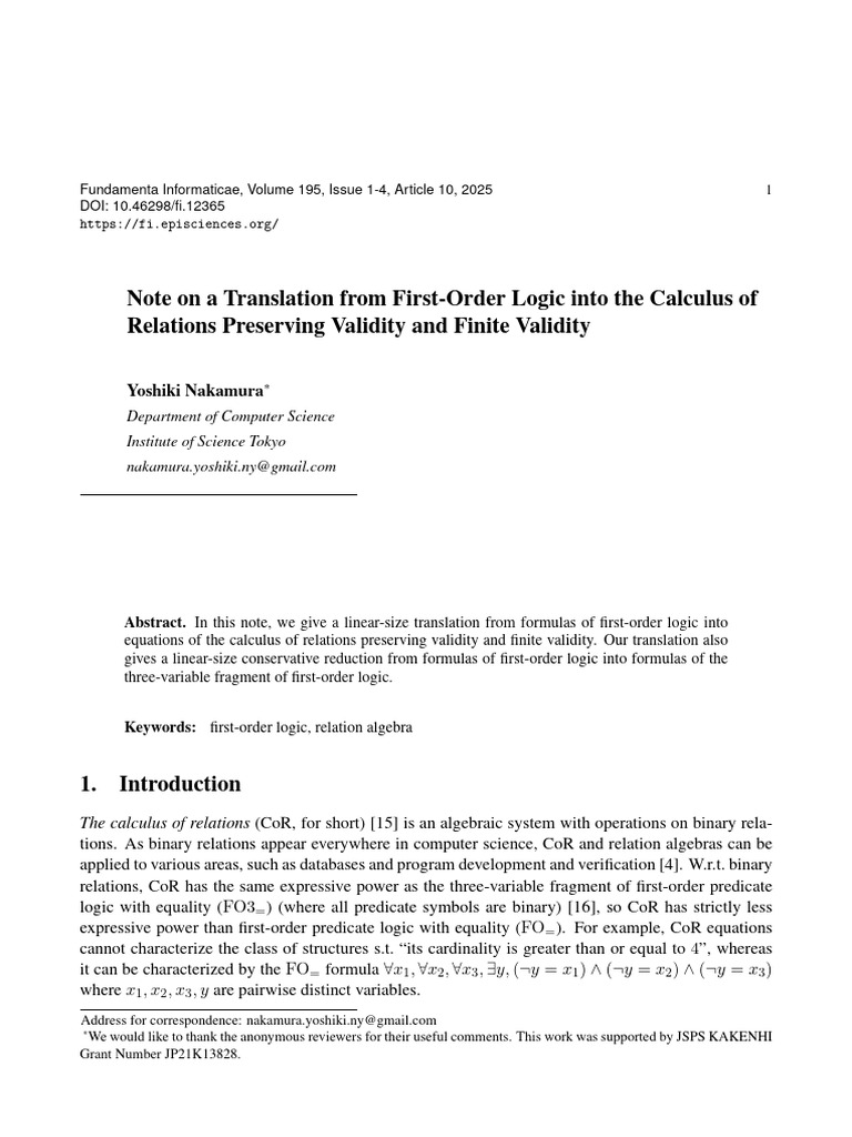 Translating First-Order Logic to CoR | PDF | First Order Logic ...