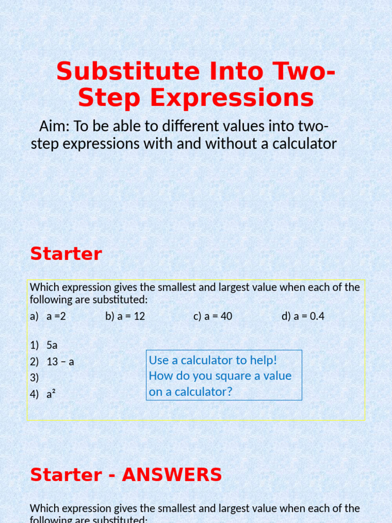 Substituting Values in Two-Step Expressions | PDF | Numbers ...