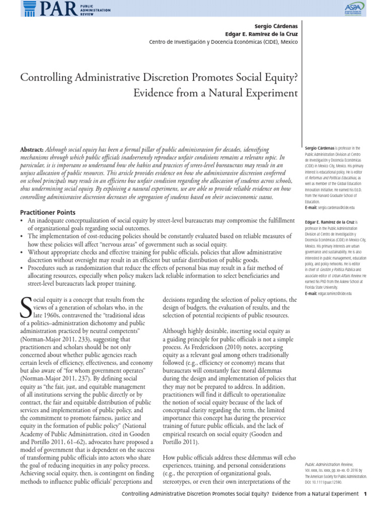 Administrative Discretion and Social Equity | PDF | Policy | Sampling ...
