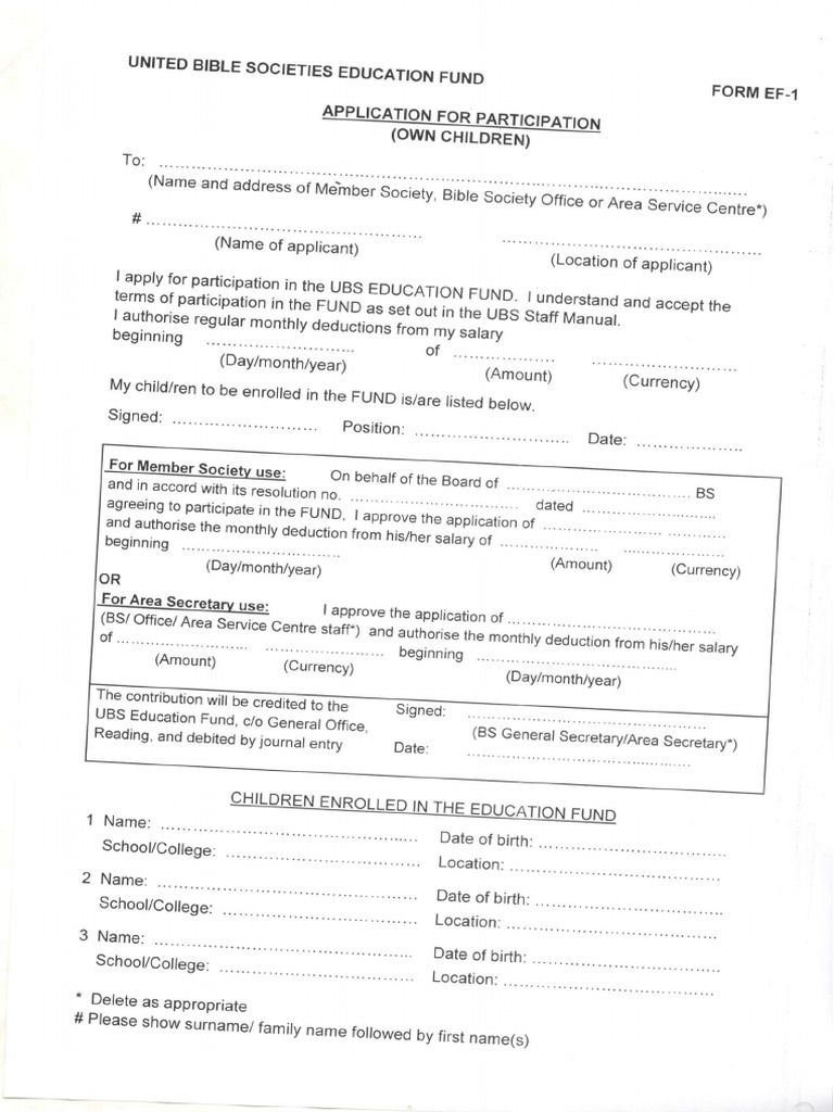 Application For Participation Form EF-1 | PDF
