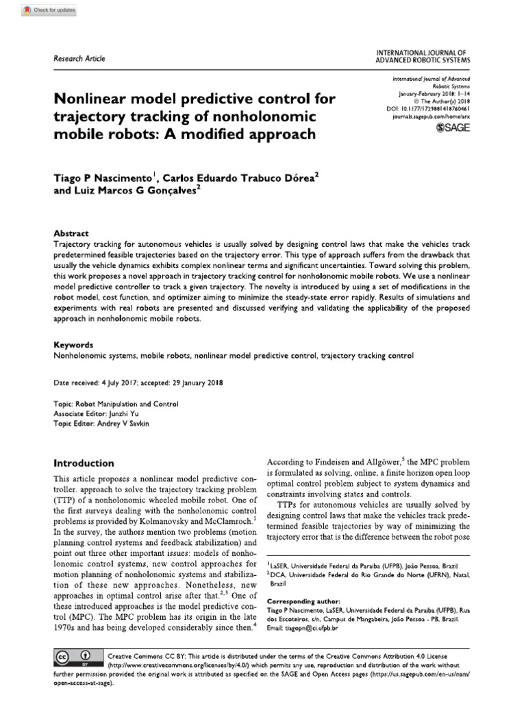 Nonlinear Model Predictive Control For | PDF