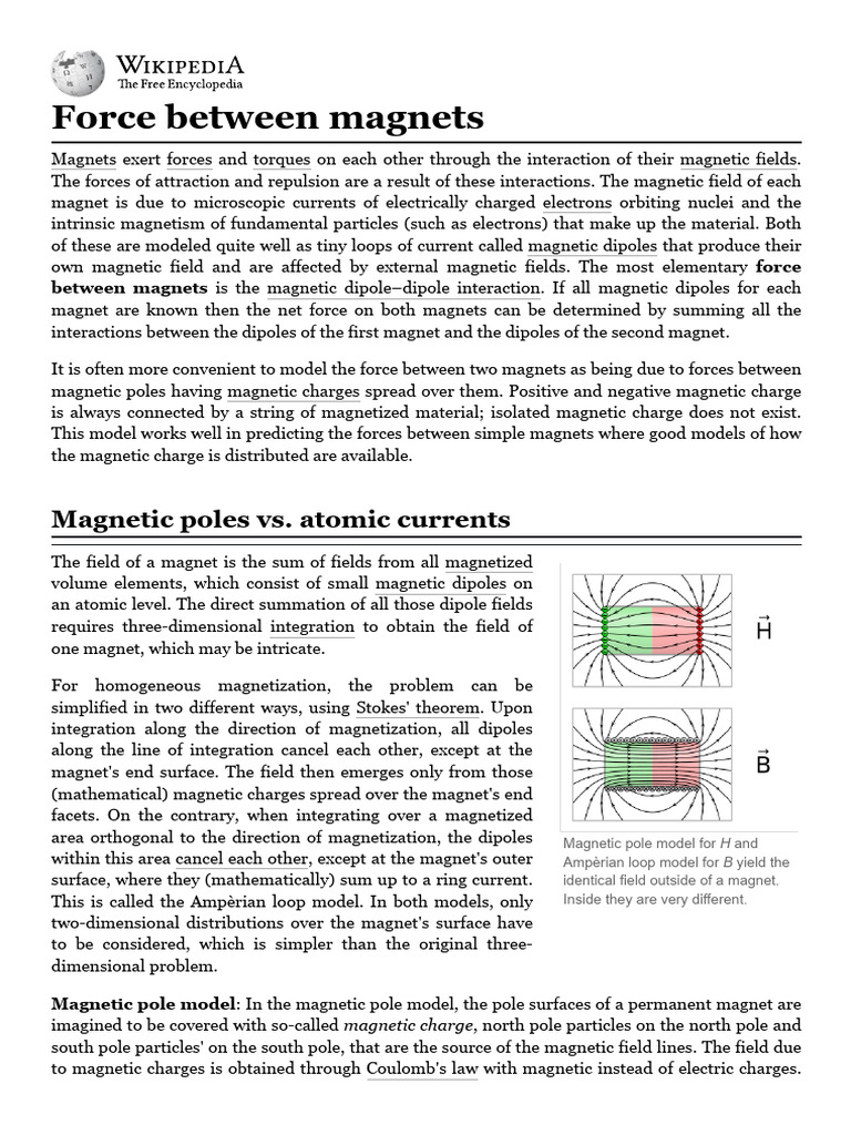 Force Between Magnets - Wikipedia | PDF | Magnetic Field | Magnet