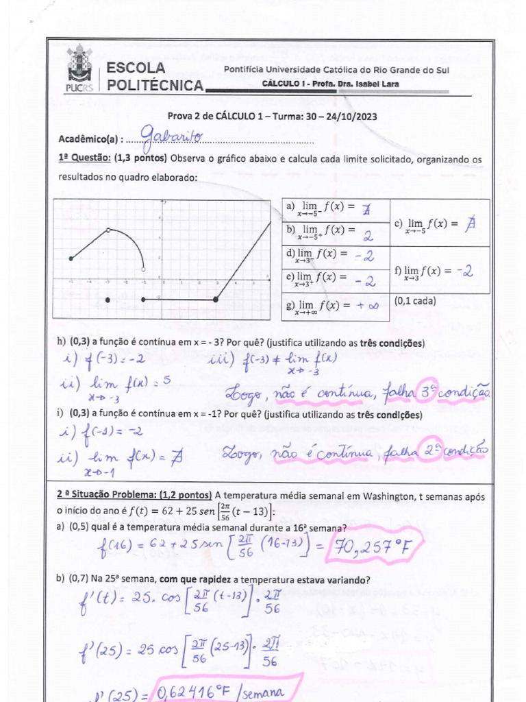 Gabarito Prova 2 Cálculo I 2023B 8eceecfe1359e52e38dc8abeea2c31c0 | PDF