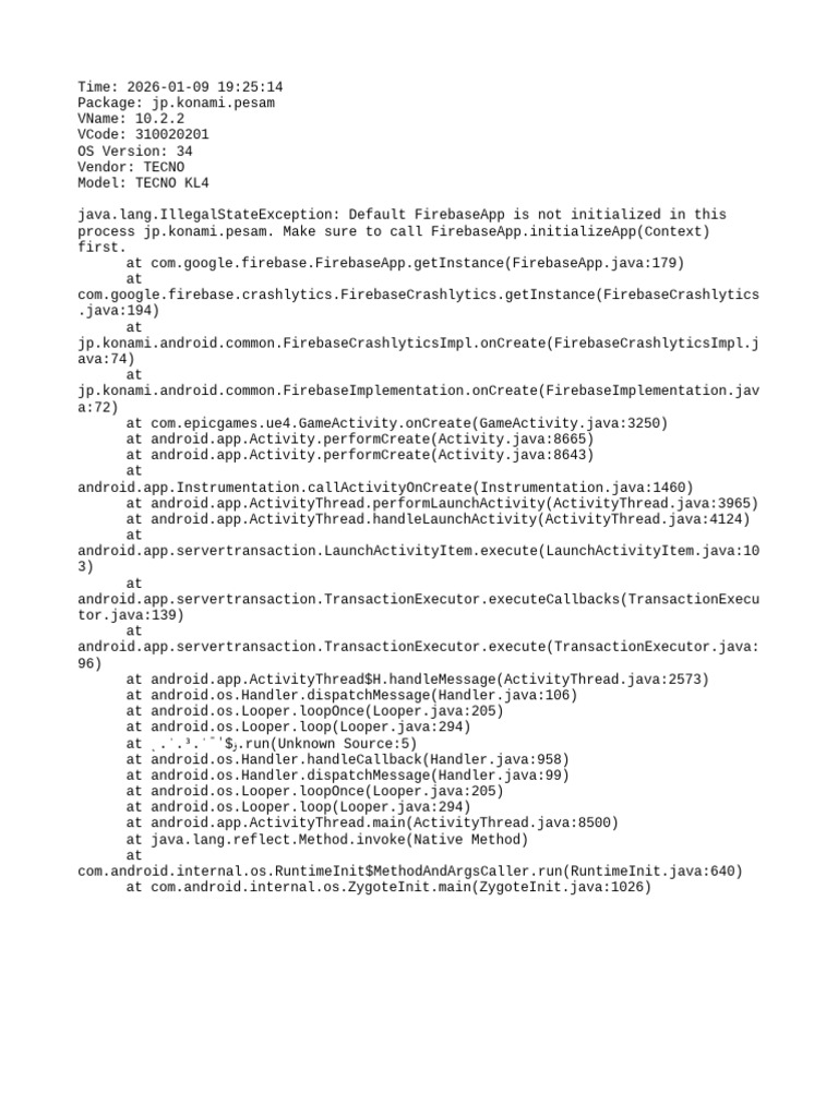 Firebase Initialization Error in TECNO App | PDF