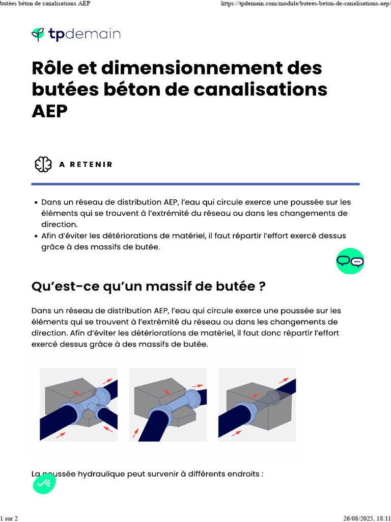 Butées en béton pour canalisations AEP | PDF