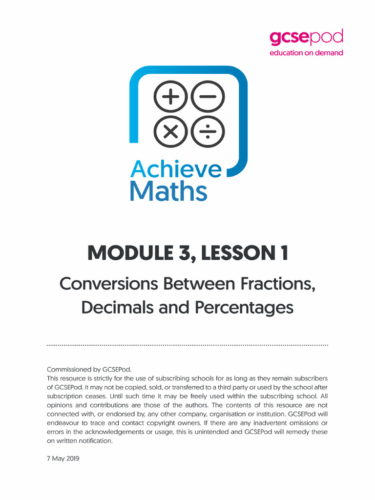 Module 3: Percentages Lessons and Pods | PDF | Percentage | Odds