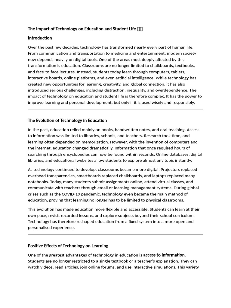 The Impact of Technology on Education and Student Life ??1 | PDF ...