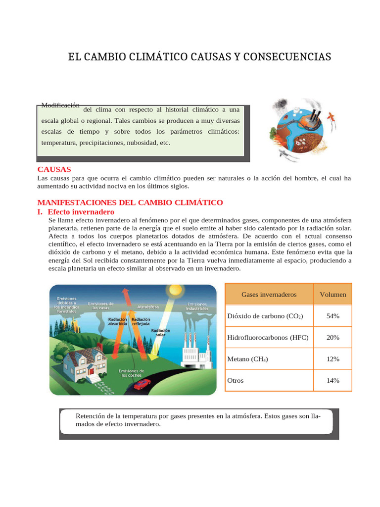 Cambio Climático: Causas y Efectos | PDF | Gases de efecto invernadero ...