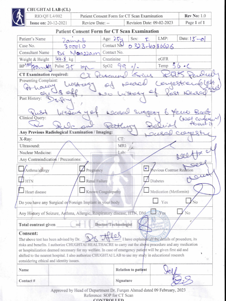 Patient Consent Form for CT Scan | PDF