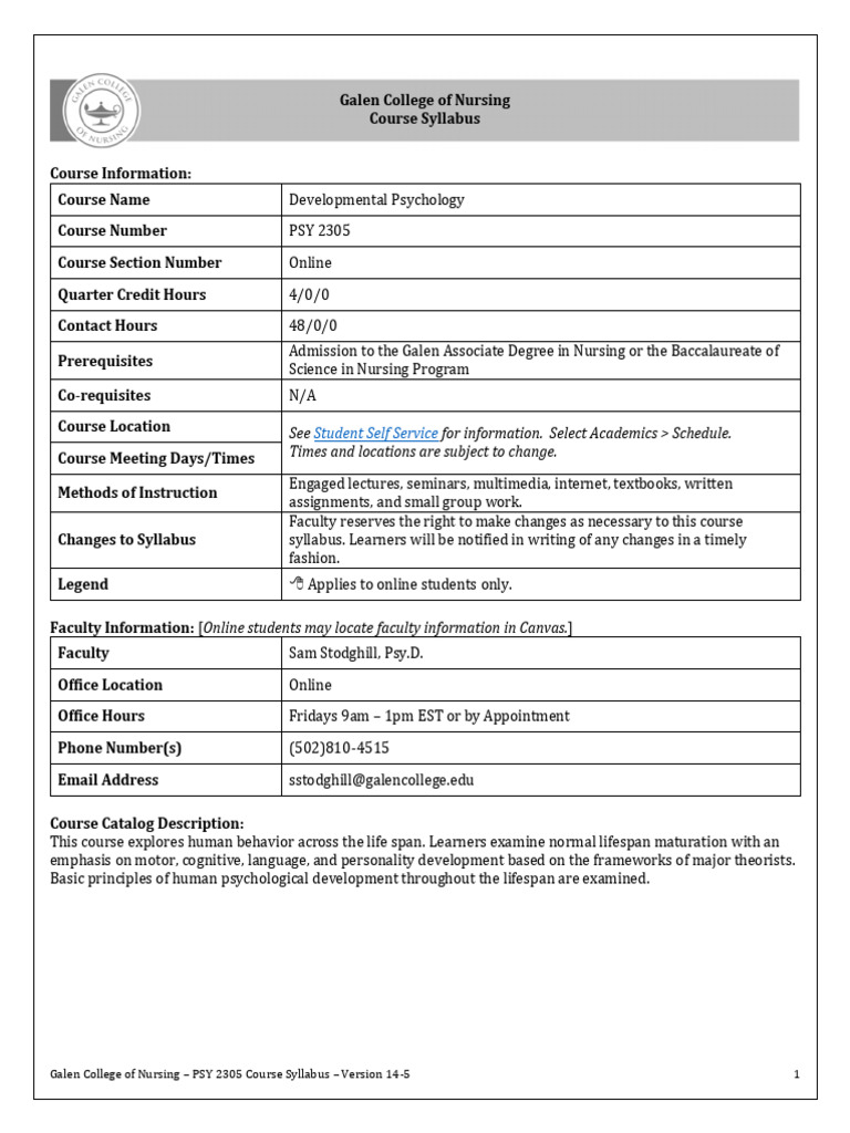 PSY 2305 Developmental Psychology Syllabus | PDF | Adolescence | Zygosity