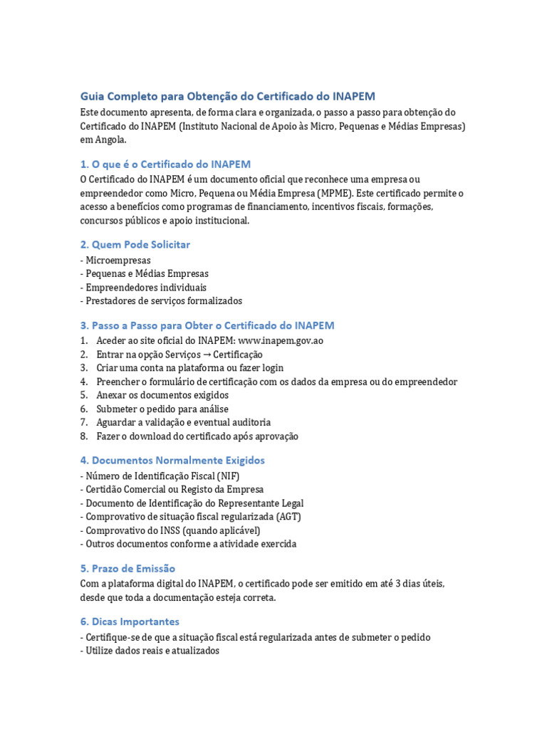 Como Obter o Certificado do INAPEM | PDF