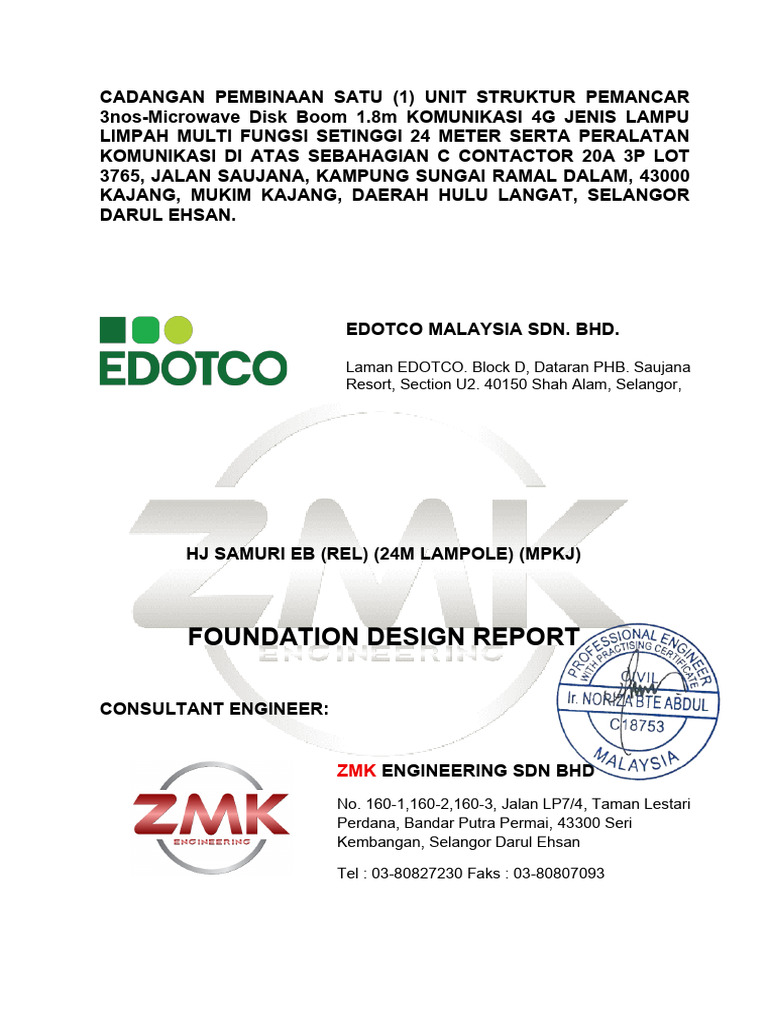 Foundation Design Report for 24m Telecommunication Structure | PDF ...