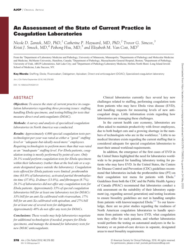 Coagulation Lab Practices and Challenges | PDF | Coagulation | Medical ...