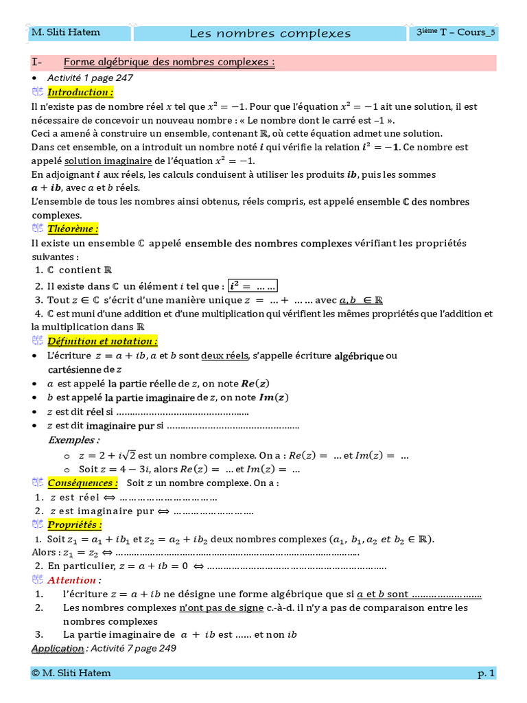 Introduction aux nombres complexes | PDF | Nombre complexe | Analyse ...