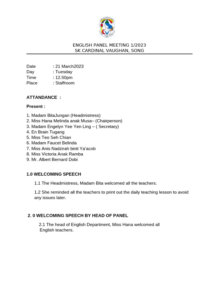 English Panel Meeting Summary 2023 | PDF
