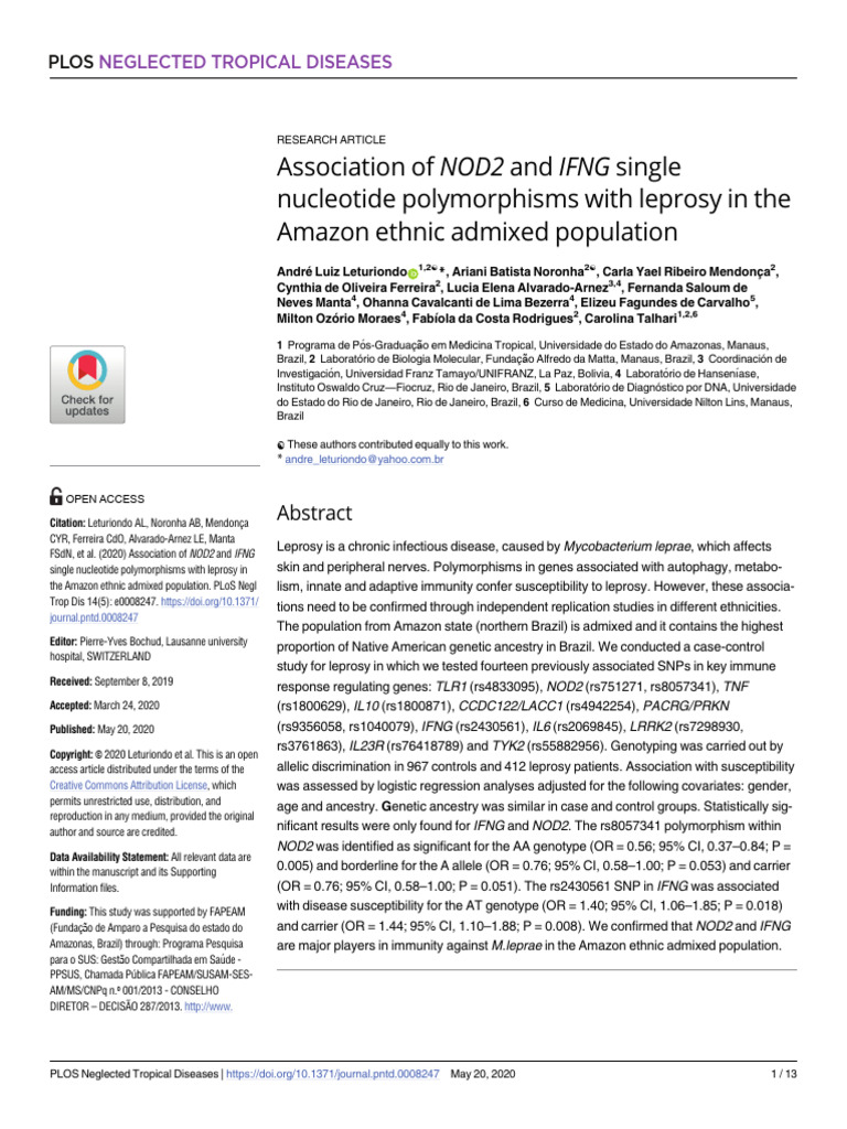 23-Association of NOD2 and IFNG Single Nucleotide Polymorphisms With ...