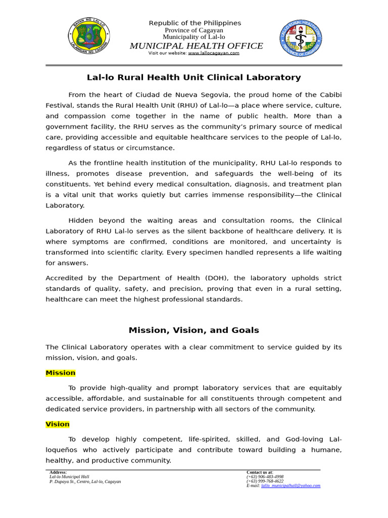 Lal-lo Rural Health Unit Clinical Lab | PDF | Infection | Serology