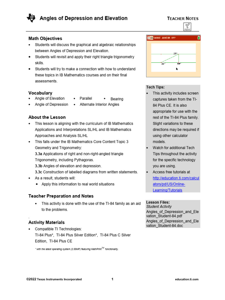 Angles of Elevation and Depression Guide | PDF | Elementary Geometry ...