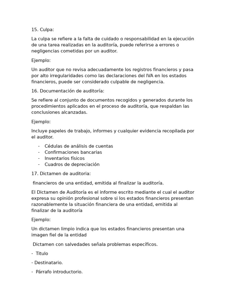 Conceptos Clave en Auditoría Financiera | PDF | Auditoría | Contralor