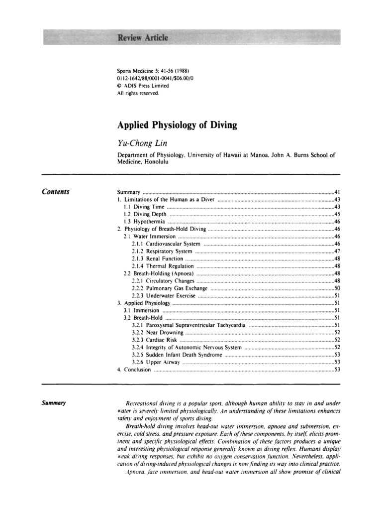 Human Diving Physiology Explained | PDF