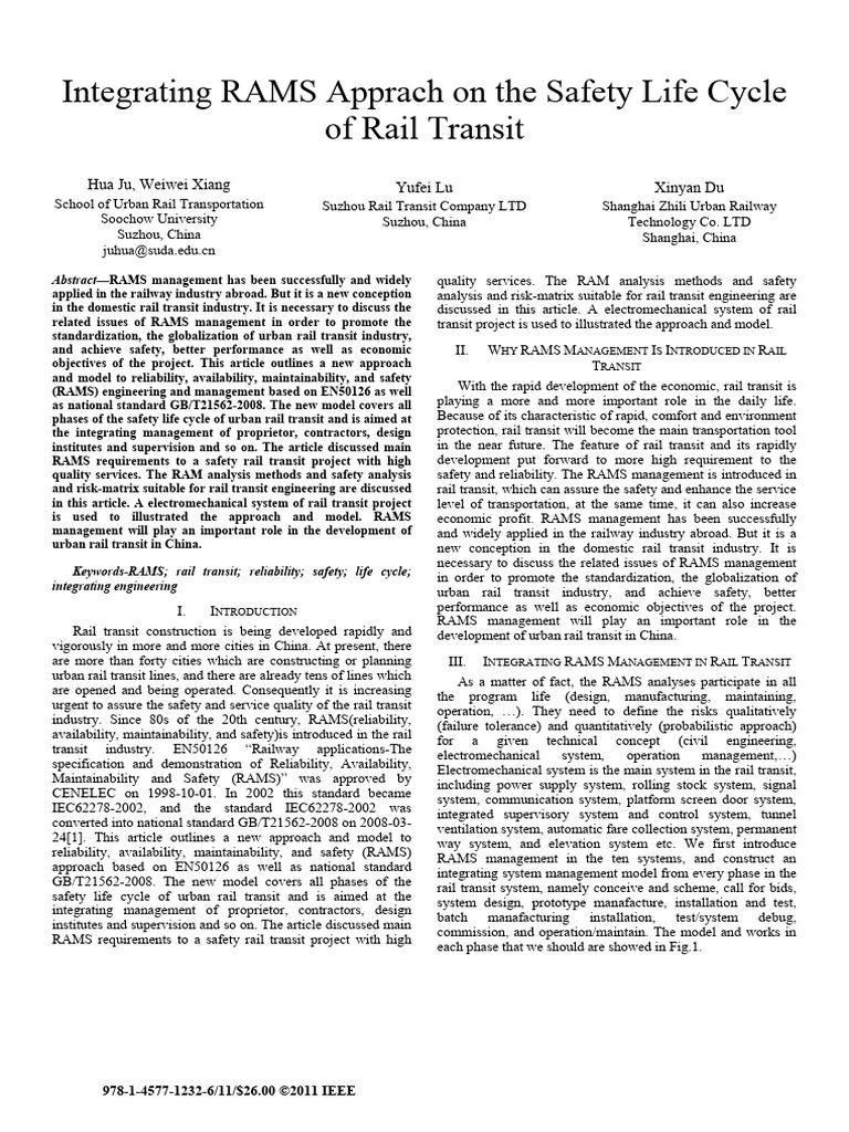 Integrating RAMS Approach on Safety Life-Cycle of Rail Transit | PDF ...