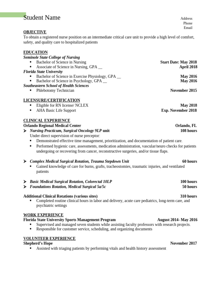 RN Resume for Critical Care Position | PDF | Nursing | Surgery