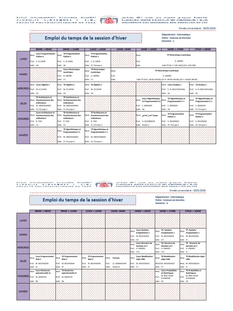 Emploi du temps Informatique 2025/2026 | PDF | Programmation ...