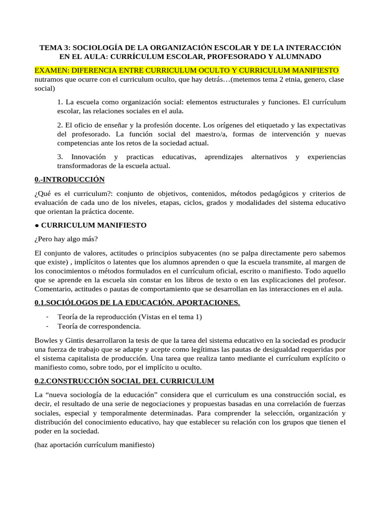 Sociología del Currículum Escolar y Aula | PDF | Plan de estudios ...