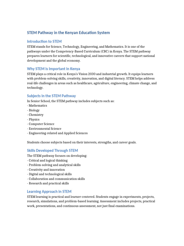 Kenyan STEM Education Pathway Explained | PDF | Science, Technology ...