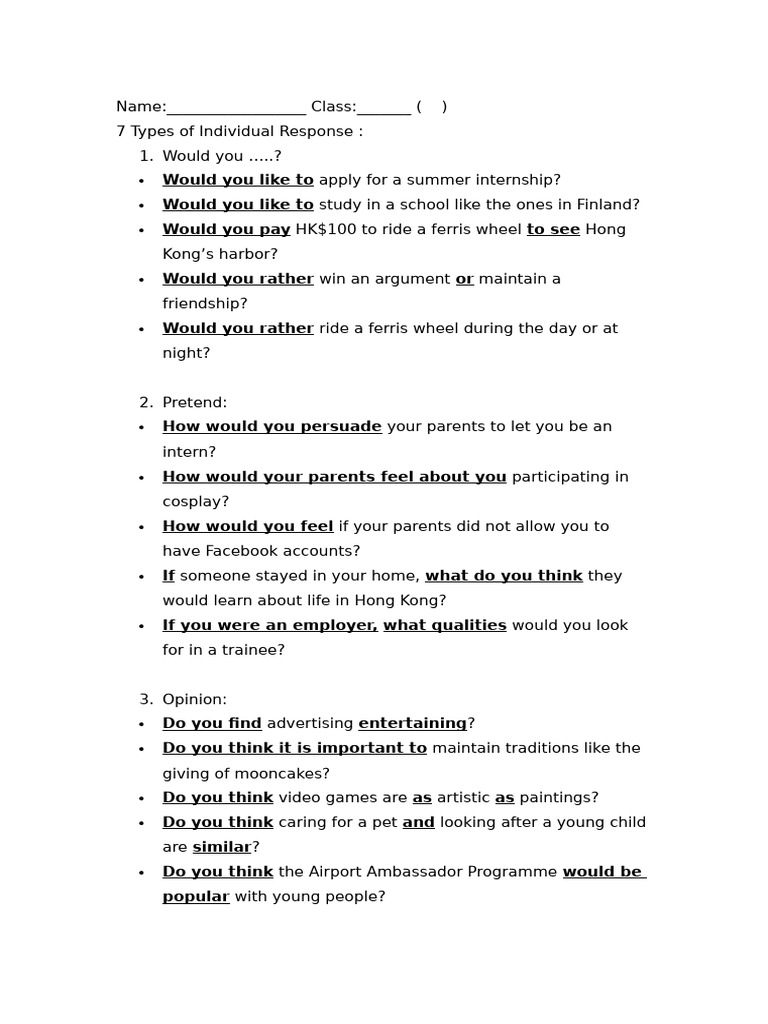 7 Types of Individual Response | PDF
