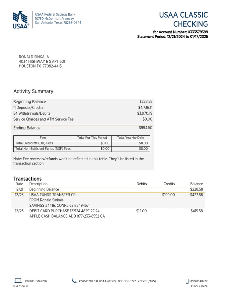 USAA_DocumentD6278C68-0C54-4DA0-B928-D0CE82A05C31 | PDF | Debit Card ...
