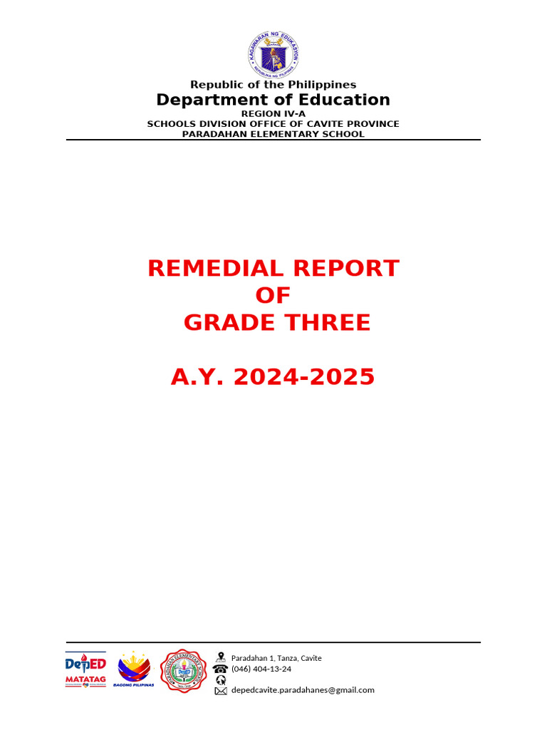 Grade 3 Remedial Report 2024-2025 | PDF | Learning | Differentiated ...