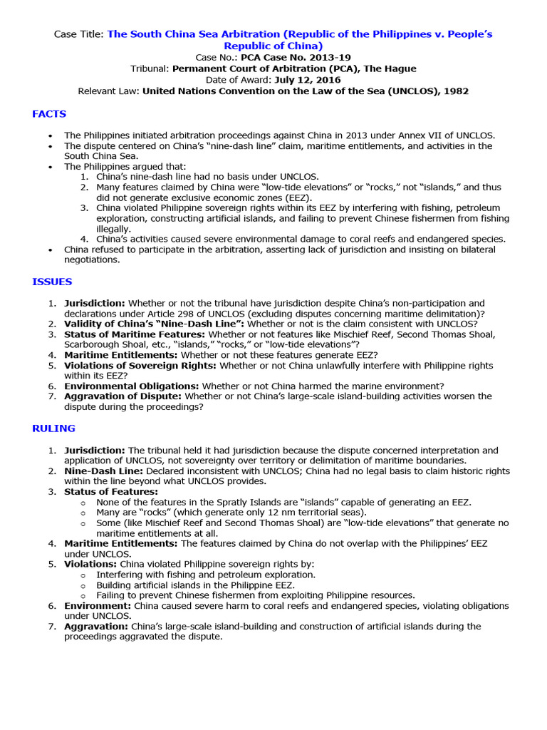 South China Sea Arbitration Ruling Summary | PDF | Oceans ...