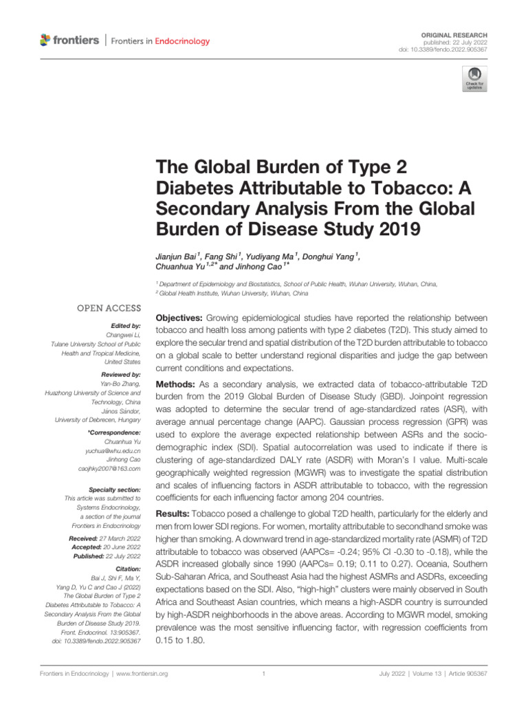 The Global Burden of Type 2 Diabetes Attributable to Tobacco- A ...