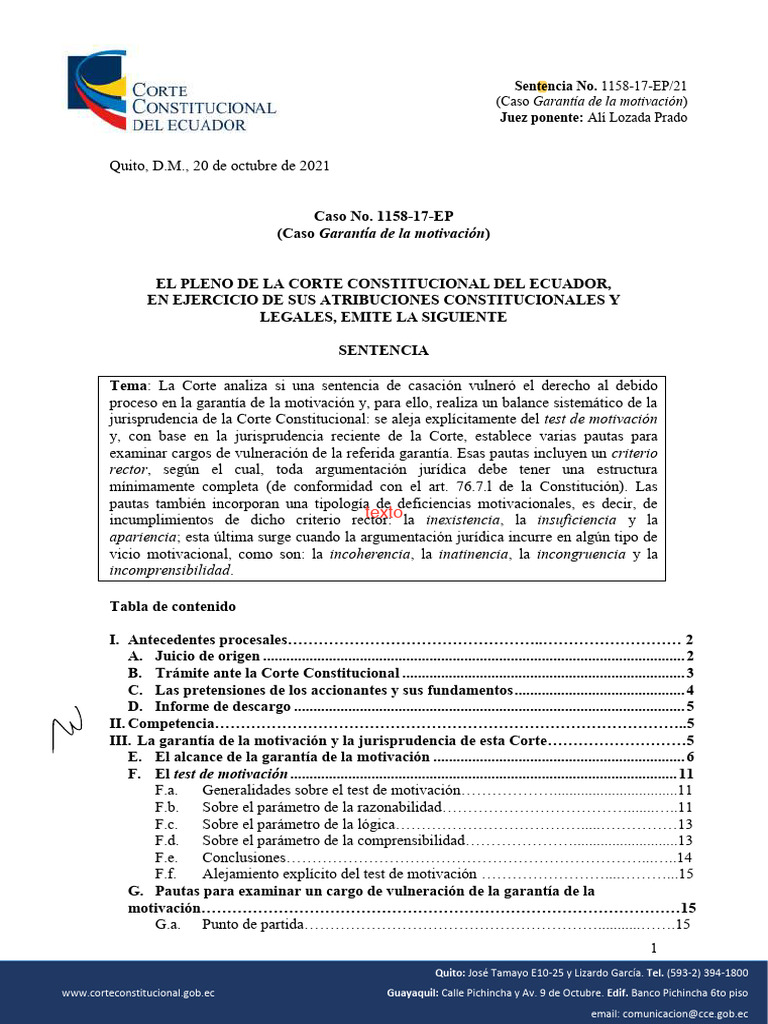 Sentencia 1158 17 EP:21 | PDF | Caso de ley | Debido al proceso