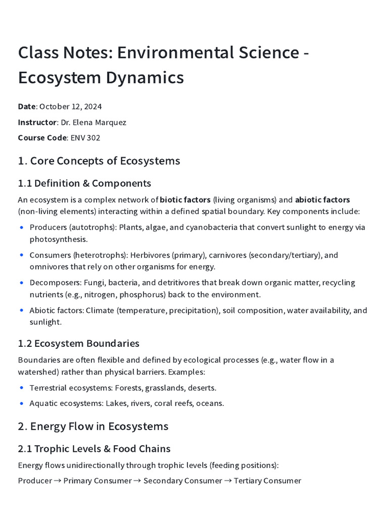 Ecosystem Dynamics in Environmental Science | PDF | Ecosystem | Food Web