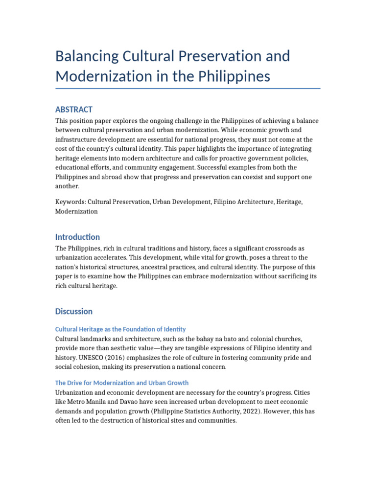 Cultural Preservation vs. Modernization in the Philippines | PDF ...