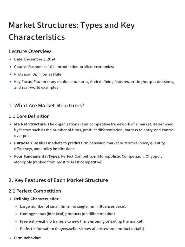 Market Structures: Types and Key Characteristics | PDF | Profit ...