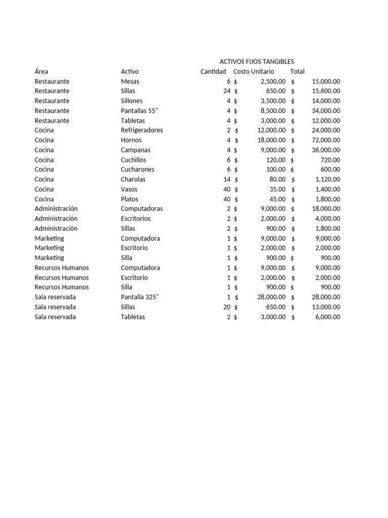 Inventario de Activos Fijos Tangibles | PDF