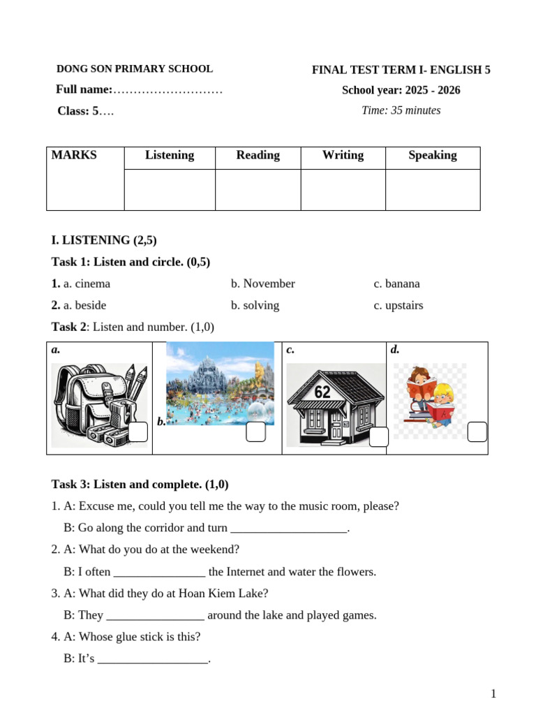 English 5 Final Test: Listening & Reading | PDF | Chess Openings ...