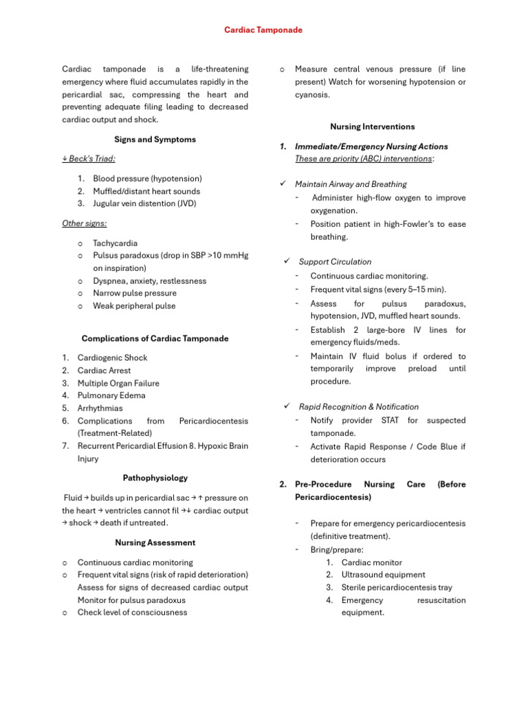 Cardiac Tamponade | PDF | Heart | Diseases And Disorders