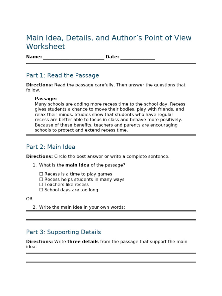 Recess Benefits Worksheet for Students | PDF